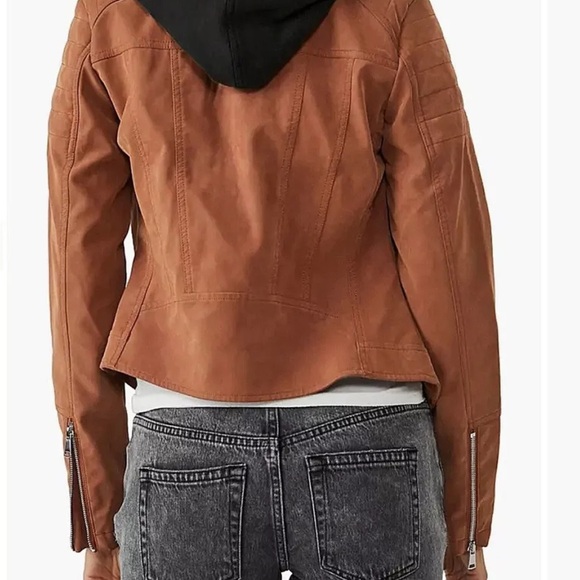 Free People We The Free Harriet Vegan Leather Hooded Moto Jacket. Size M - Picture 5 of 5
